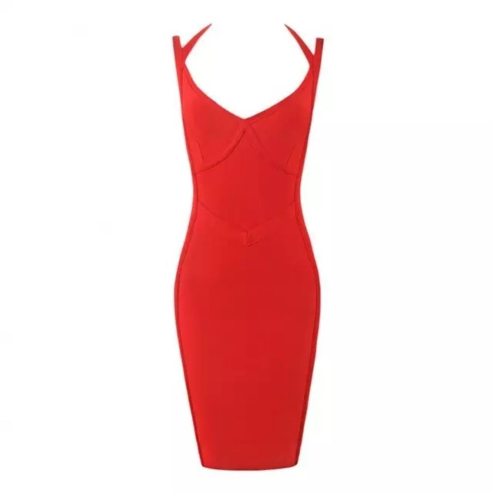 Women's Red Halter Bodycon Bandage Dress - Picture 2 of 3